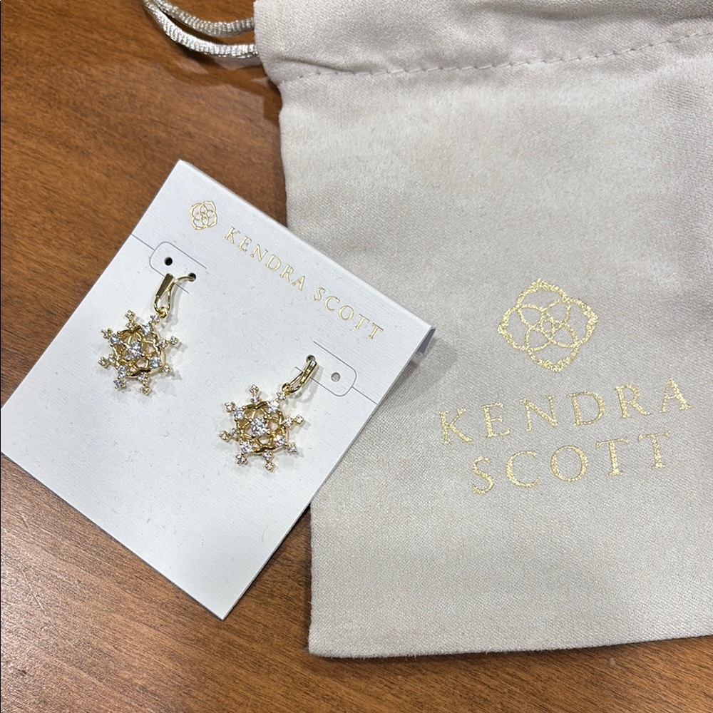 NIB Kendra Scott Snow Crystal Gold Drop Earrings in White CZ - Picture 3 of 6